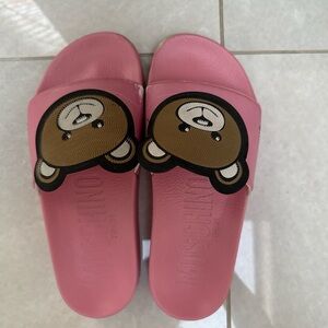 Moschino Pink Kids Slide Sandals with Bear Motif